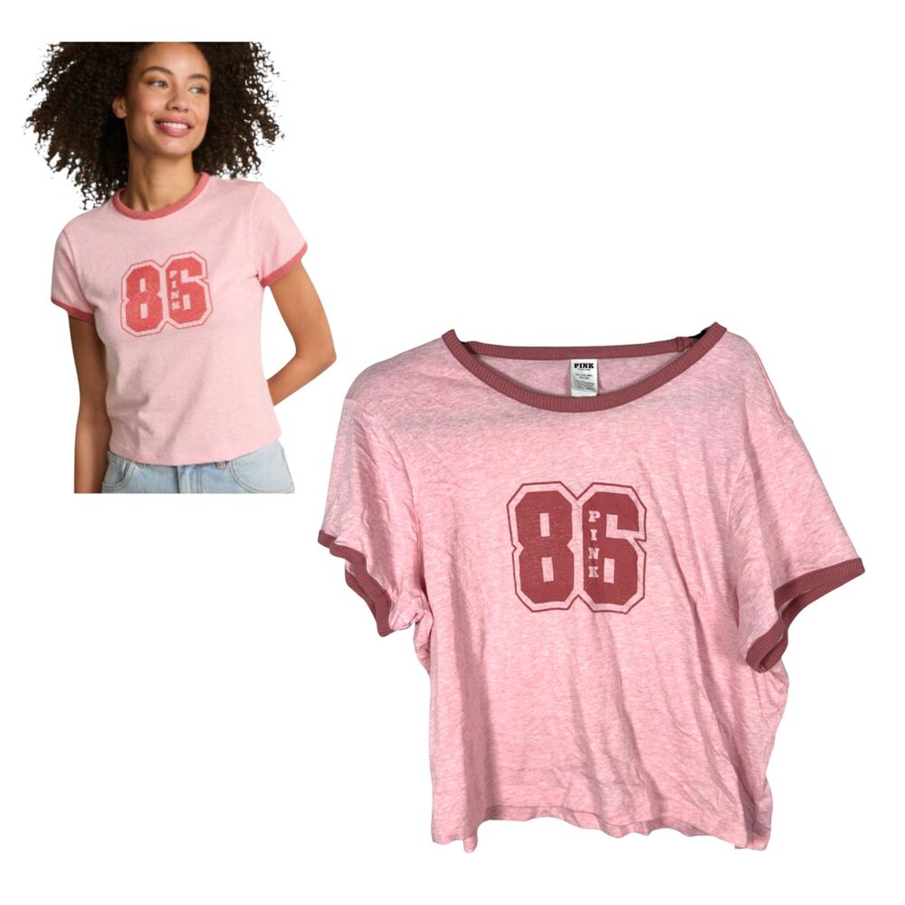 Victoria's Secret Retro Heather Bloom Pink Baseball Ringer Tee XXL NEW with Tags